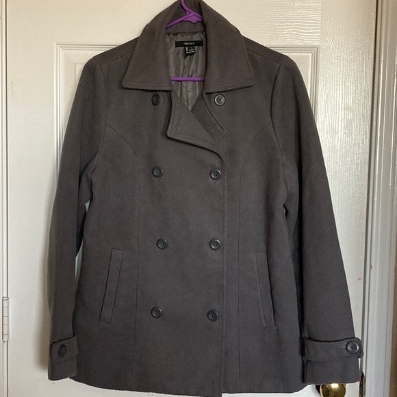 Forever 21 Gray Pea Coat Size Large - Picture 2 of 12
